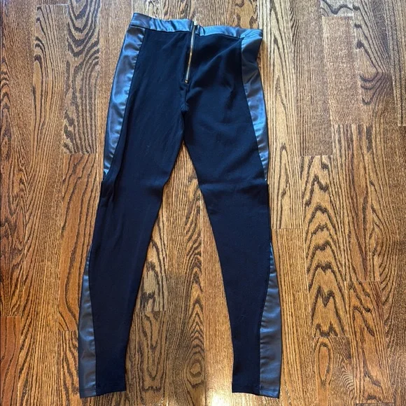Black cotton and faux leather leggings - Picture 2 of 2